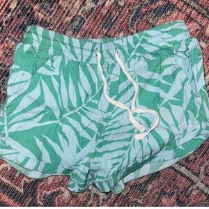 Billabong Green Leaf-Print Drawstring Athletic Shorts